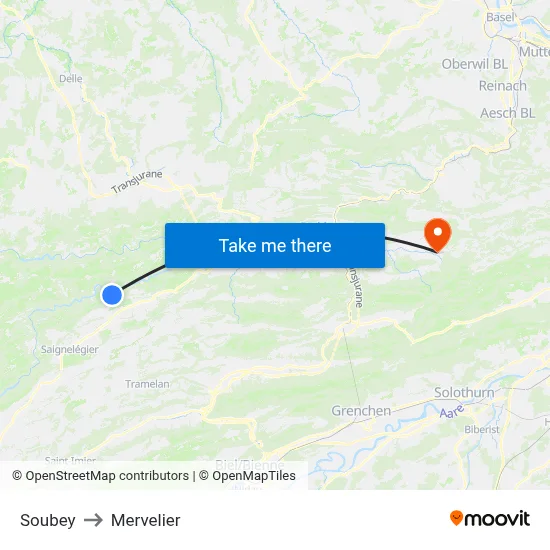Soubey to Mervelier map