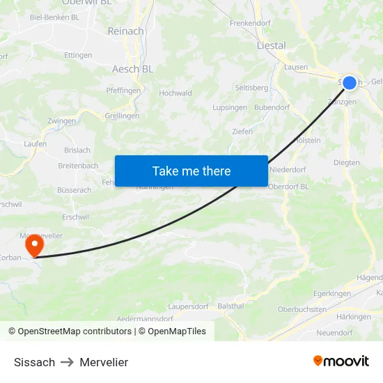 Sissach to Mervelier map