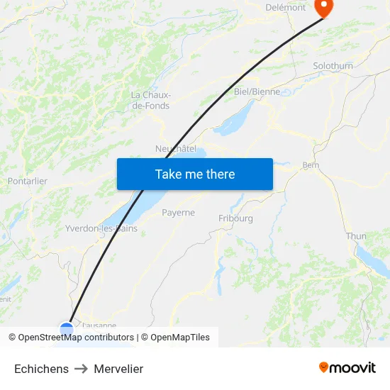 Echichens to Mervelier map