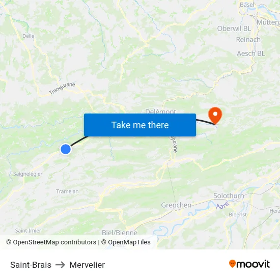Saint-Brais to Mervelier map