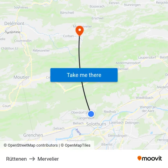 Rüttenen to Mervelier map