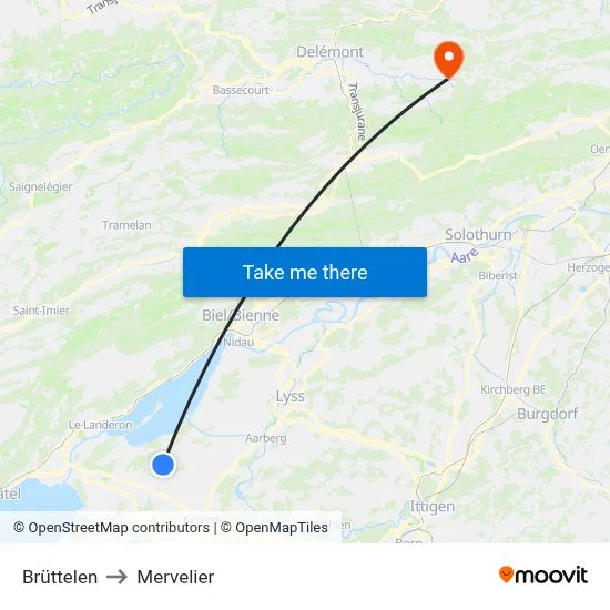 Brüttelen to Mervelier map