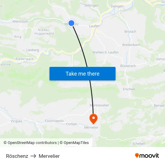 Röschenz to Mervelier map