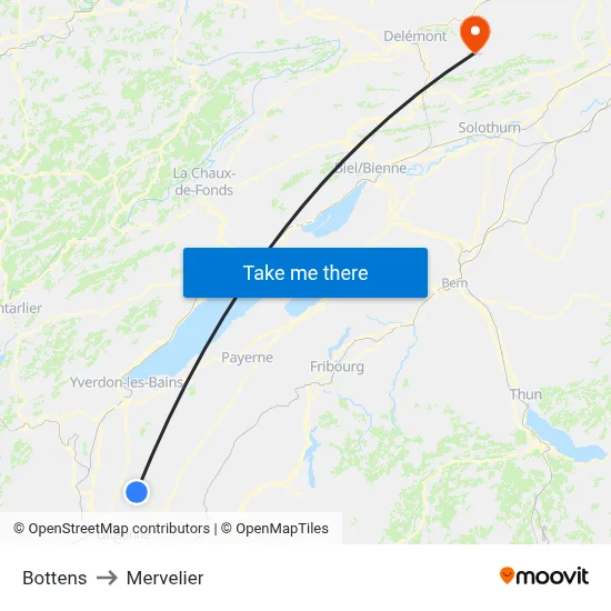 Bottens to Mervelier map