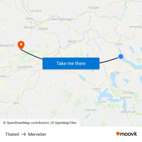 Thalwil to Mervelier map