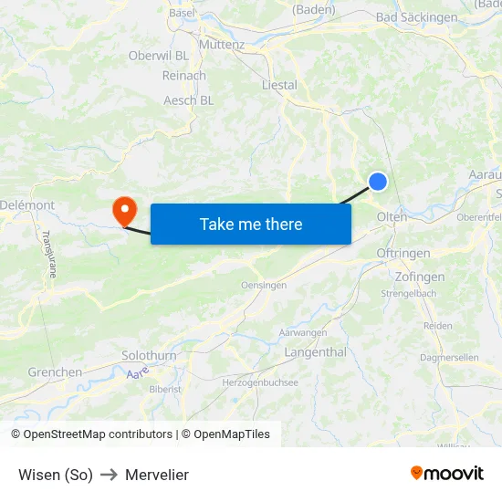 Wisen (So) to Mervelier map
