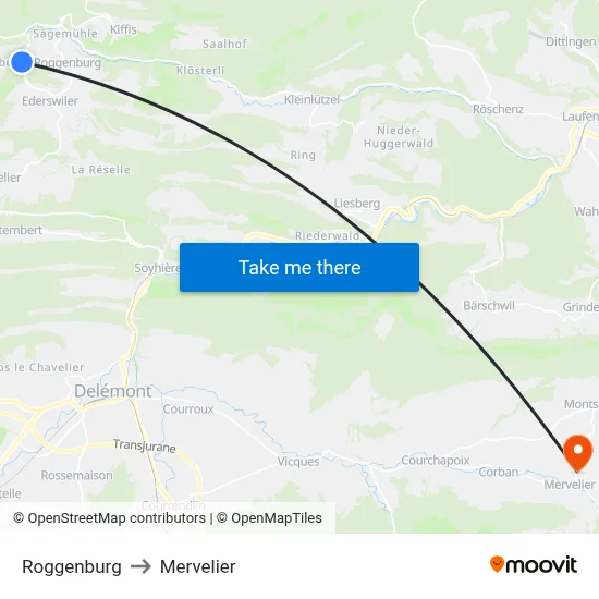 Roggenburg to Mervelier map