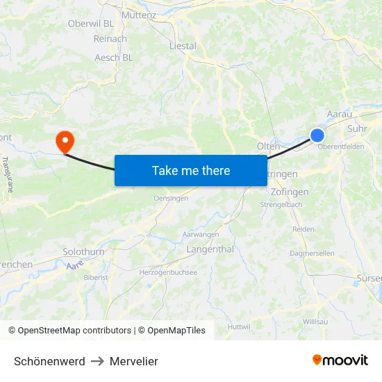Schönenwerd to Mervelier map