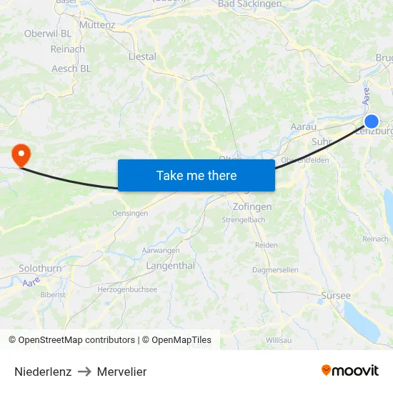 Niederlenz to Mervelier map