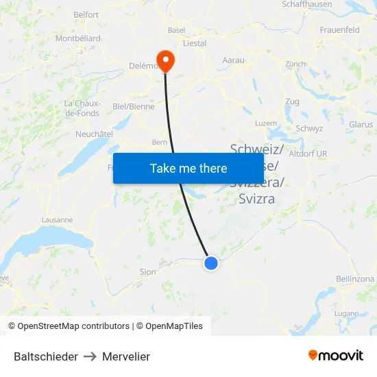 Baltschieder to Mervelier map
