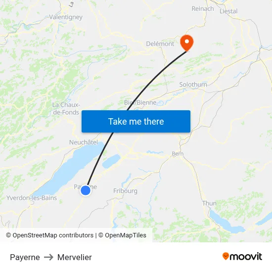 Payerne to Mervelier map