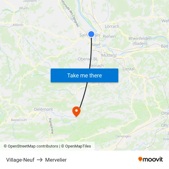 Village-Neuf to Mervelier map