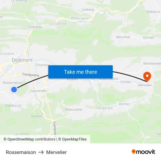 Rossemaison to Mervelier map