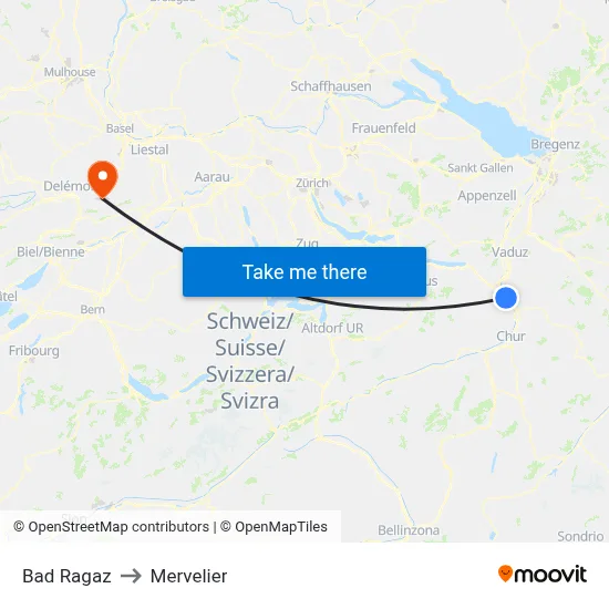 Bad Ragaz to Mervelier map