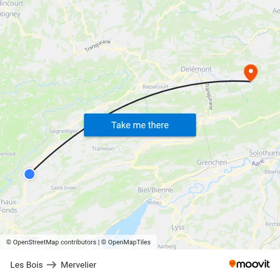 Les Bois to Mervelier map
