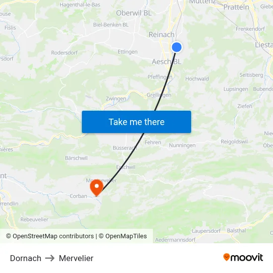 Dornach to Mervelier map