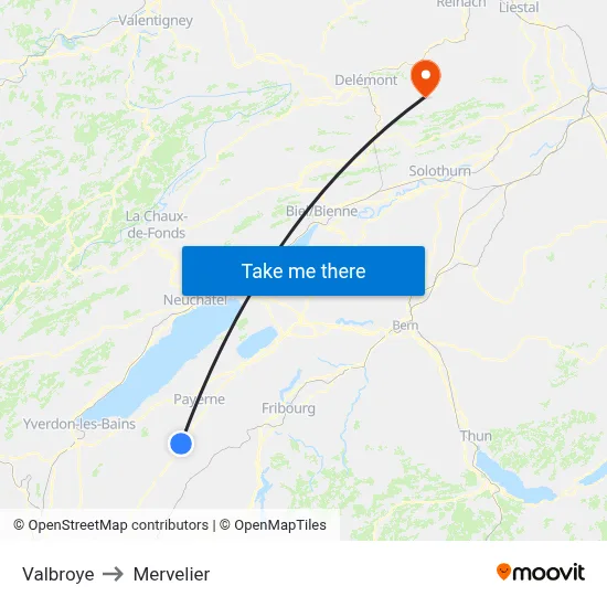 Valbroye to Mervelier map