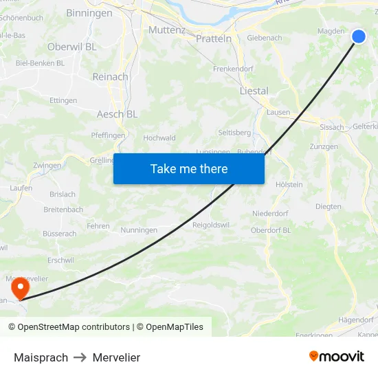 Maisprach to Mervelier map