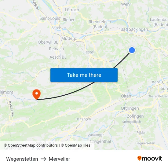 Wegenstetten to Mervelier map