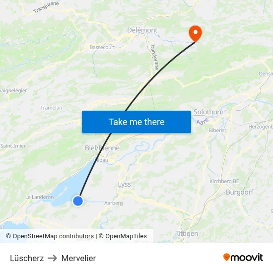 Lüscherz to Mervelier map