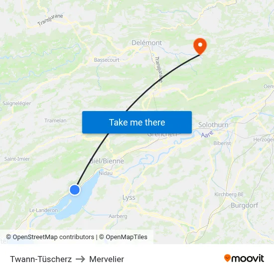 Twann-Tüscherz to Mervelier map