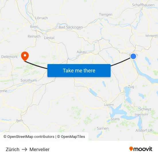 Zürich to Mervelier map