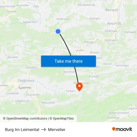 Burg Im Leimental to Mervelier map