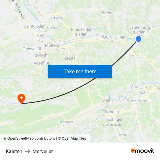 Kaisten to Mervelier map