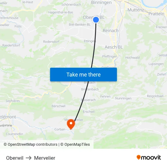Oberwil to Mervelier map