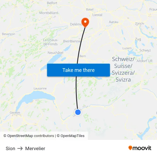 Sion to Mervelier map