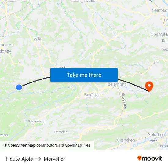 Haute-Ajoie to Mervelier map
