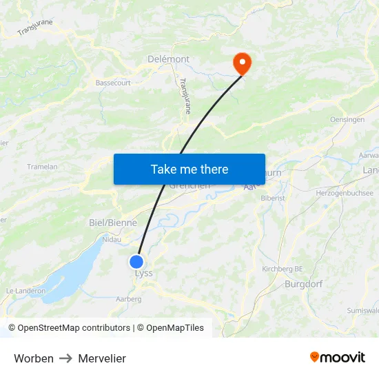 Worben to Mervelier map