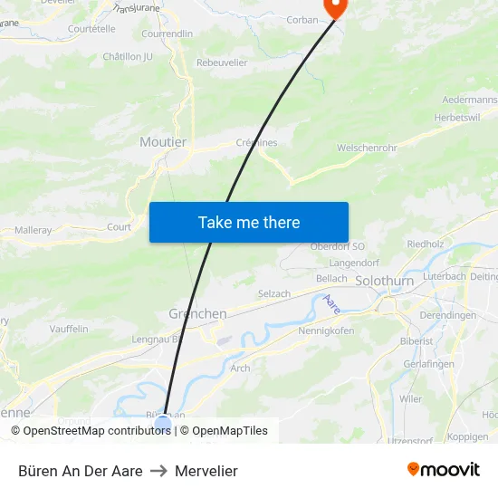 Büren An Der Aare to Mervelier map