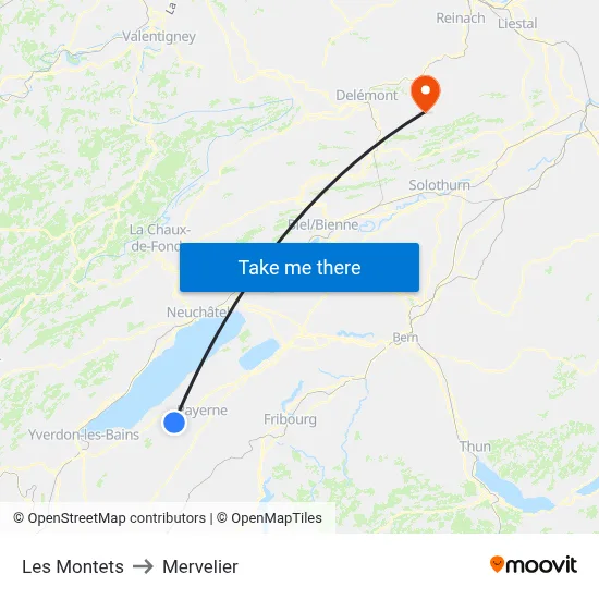 Les Montets to Mervelier map