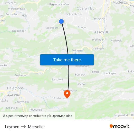Leymen to Mervelier map