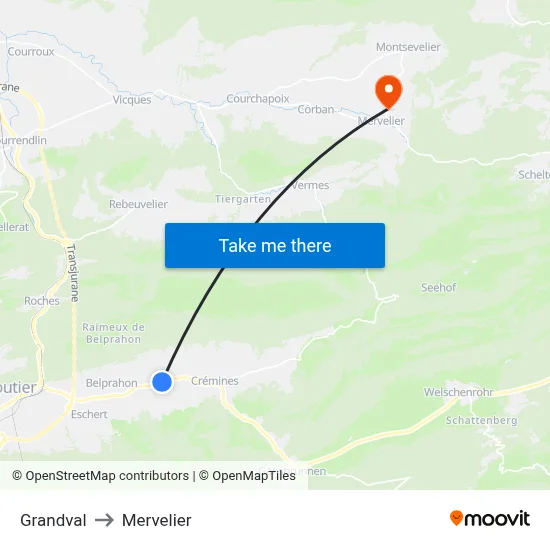 Grandval to Mervelier map