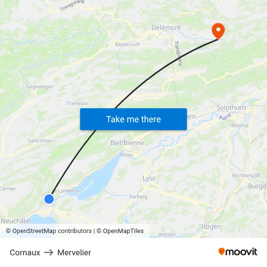 Cornaux to Mervelier map