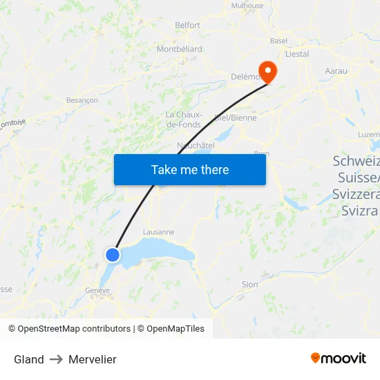 Gland to Mervelier map