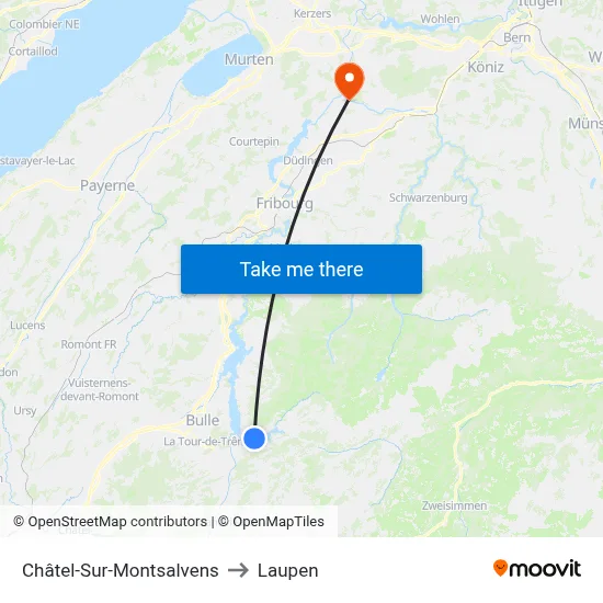 Châtel-Sur-Montsalvens to Laupen map