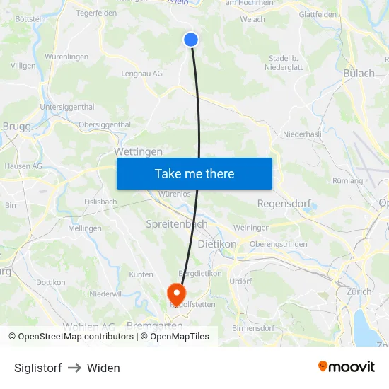 Siglistorf to Widen map