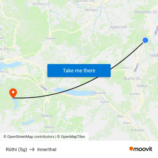Rüthi (Sg) to Innerthal map
