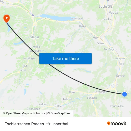 Tschiertschen-Praden to Innerthal map