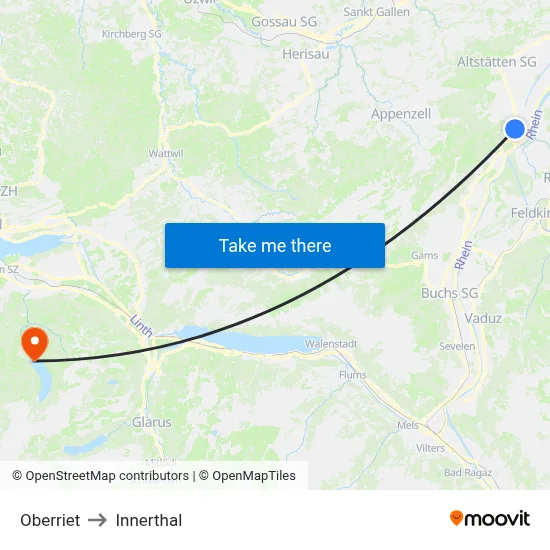 Oberriet to Innerthal map