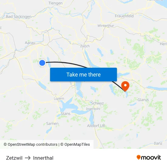 Zetzwil to Innerthal map
