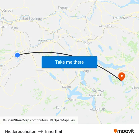 Niederbuchsiten to Innerthal map