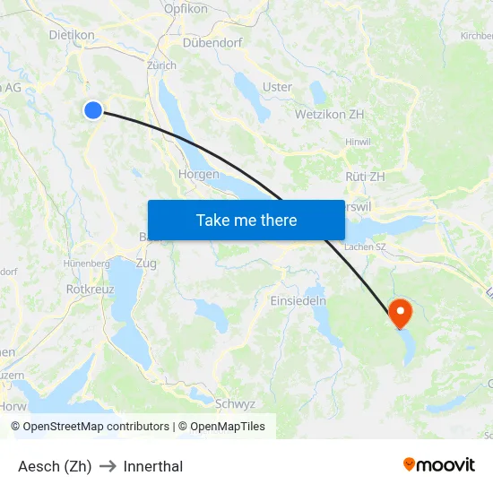 Aesch (Zh) to Innerthal map