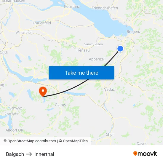 Balgach to Innerthal map