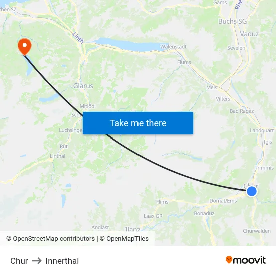 Chur to Innerthal map
