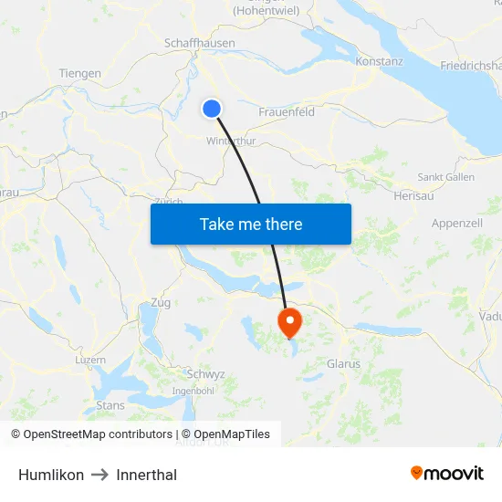 Humlikon to Innerthal map