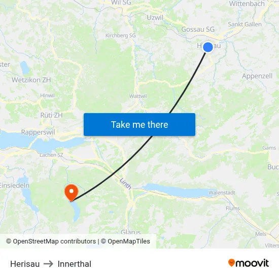 Herisau to Innerthal map